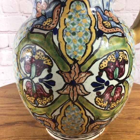 Vintage Hand Painted Mexican Traveler Water Pitcher Artist Signed T. De La Reyna - Picture 5 of 8